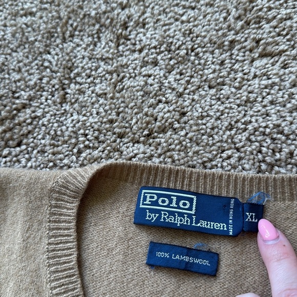 Polo Ralph Lauren Vintage Tan V Neck Green Pony Logo Lambswool Sweater Vest - Picture 5 of 9